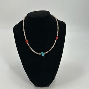 Vintage native made turquoise coral and shell beaded choker necklace